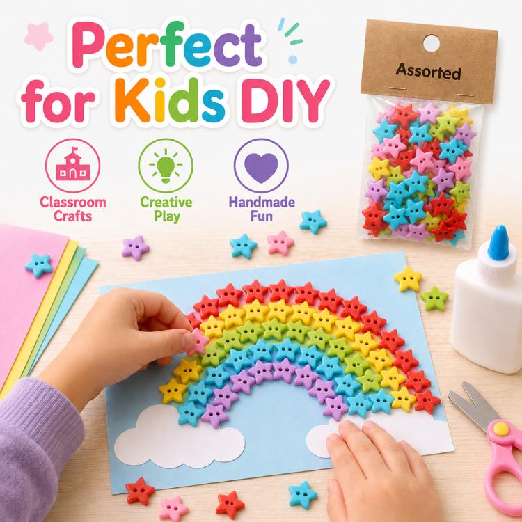 50 pezzi/confezione Bottoni a stella in resina di colori misti da 1,5 cm Kit fai da te per lavori creativi per bambini,