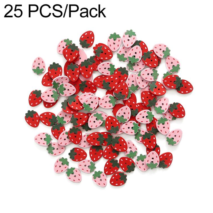 Kit fai da te con 25 bottoni in legno a forma di fragola