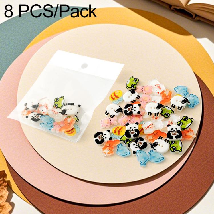 Confezione da 8 bottoni in resina colorati a forma di animale