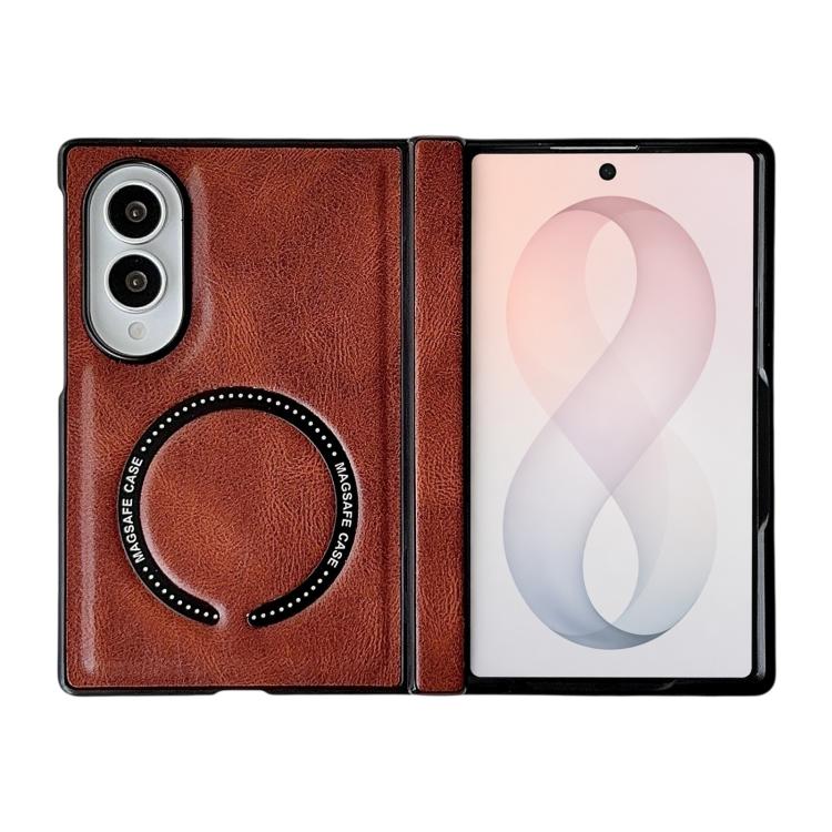Custodia magnetica per telefono con albero centrale a molla e motivo Crazy Horse, For Galaxy Z Fold8 5G