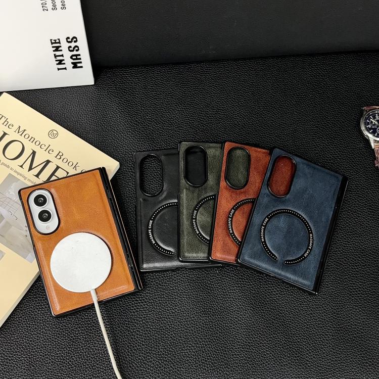 Custodia magnetica per telefono con albero centrale a molla e motivo Crazy Horse, For Galaxy Z Fold8 5G
