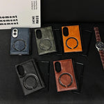 Custodia magnetica per telefono con albero centrale a molla e motivo Crazy Horse, For Galaxy Z Fold8 5G