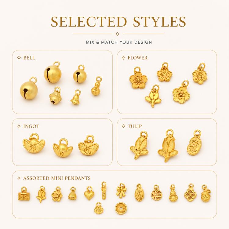 Confezione da 10 mini ciondoli placcati in oro color sabbia con anelli per braccialetti fai da te e creazione di gioielli con perline, Round Bead 4mm, Lotus 8.8x5mm, Round Bead 5.9mm, Lotus Pod 9 x 6.7mm, Bell 8.7x7.4mm, Gold Ingot 11.5x10.3mm         ...