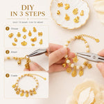 Confezione da 10 mini ciondoli placcati in oro color sabbia con anelli per braccialetti fai da te e creazione di gioielli con perline, Round Bead 4mm, Lotus 8.8x5mm, Round Bead 5.9mm, Lotus Pod 9 x 6.7mm, Bell 8.7x7.4mm, Gold Ingot 11.5x10.3mm         ...