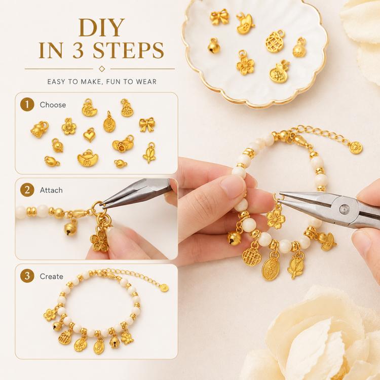 Confezione da 10 mini ciondoli placcati in oro color sabbia con anelli per braccialetti fai da te e creazione di gioielli con perline, Lotus Seed Bud 12.3x6.9mm, Lion Head Coin 15.3x9.6mm, Bell 13.2x9.7mm, Dual Lily of Valley, Lotus Seedpod            ...