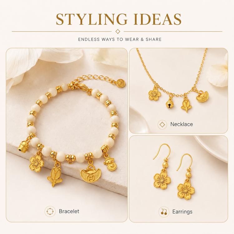 Confezione da 10 mini ciondoli placcati in oro color sabbia con anelli per braccialetti fai da te e creazione di gioielli con perline, Round Bead 4mm, Lotus 8.8x5mm, Round Bead 5.9mm, Lotus Pod 9 x 6.7mm, Bell 8.7x7.4mm, Gold Ingot 11.5x10.3mm         ...