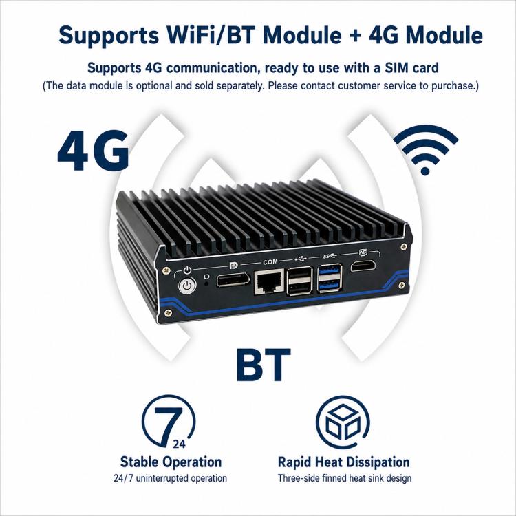 Mini PC industriale Intel Celeron J6412 con quattro porte di rete., without memory, 8GB + 128GB, 8GB + 256GB