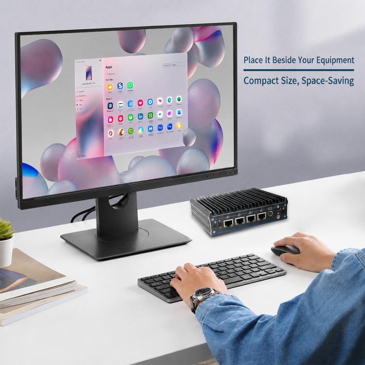 Mini PC industriale Intel Celeron J6412 con quattro porte di rete., without memory, 8GB + 128GB, 8GB + 256GB