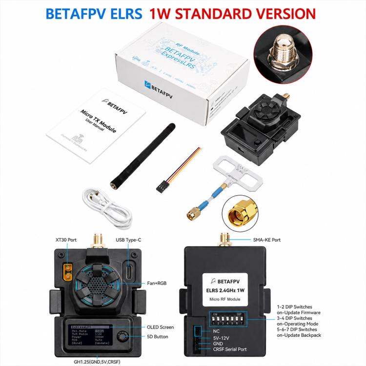 Modulo trasmettitore RF micro BETAFPV da 1W ELRS per trasmettitori FPV