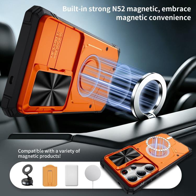 Custodia per telefono Mecha con scorrimento magnetico e protezione per la fotocamera., For Galaxy S23 Ultra 5G