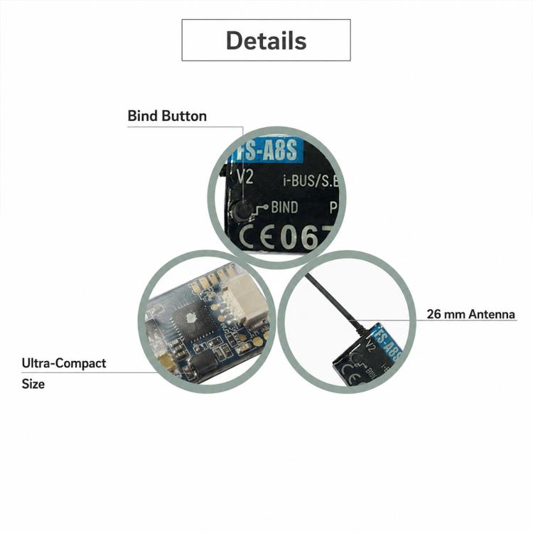 Ricevitore mini FlySky FS-A8S V2 2.4G a 8 canali con uscita PPM i-BUS SBUS
