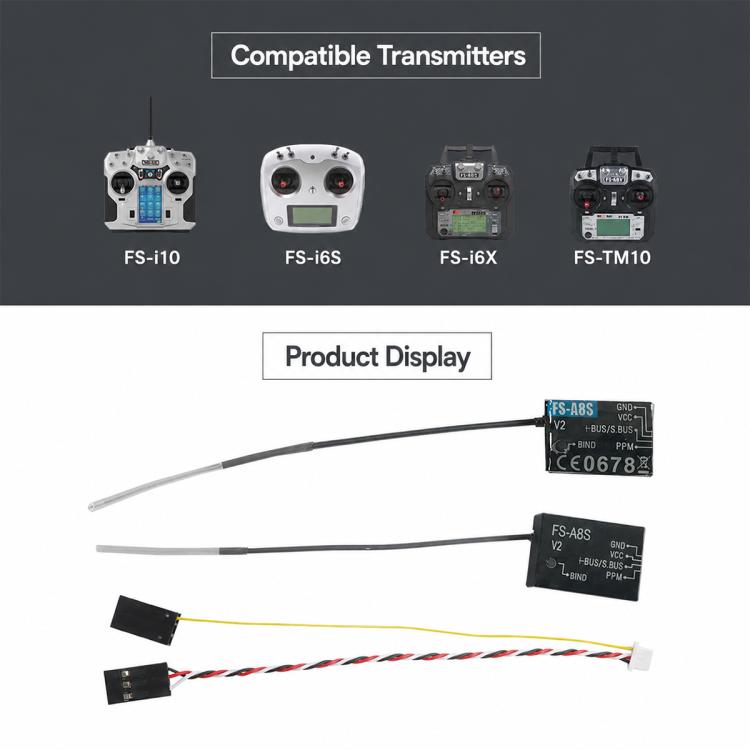 Ricevitore mini FlySky FS-A8S V2 2.4G a 8 canali con uscita PPM i-BUS SBUS