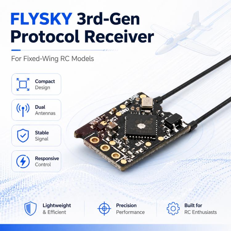 Ricevitore di protocollo di terza generazione FlySky TR8B / TMR / IN4R-GYB per aeromodelli ad ala fissa