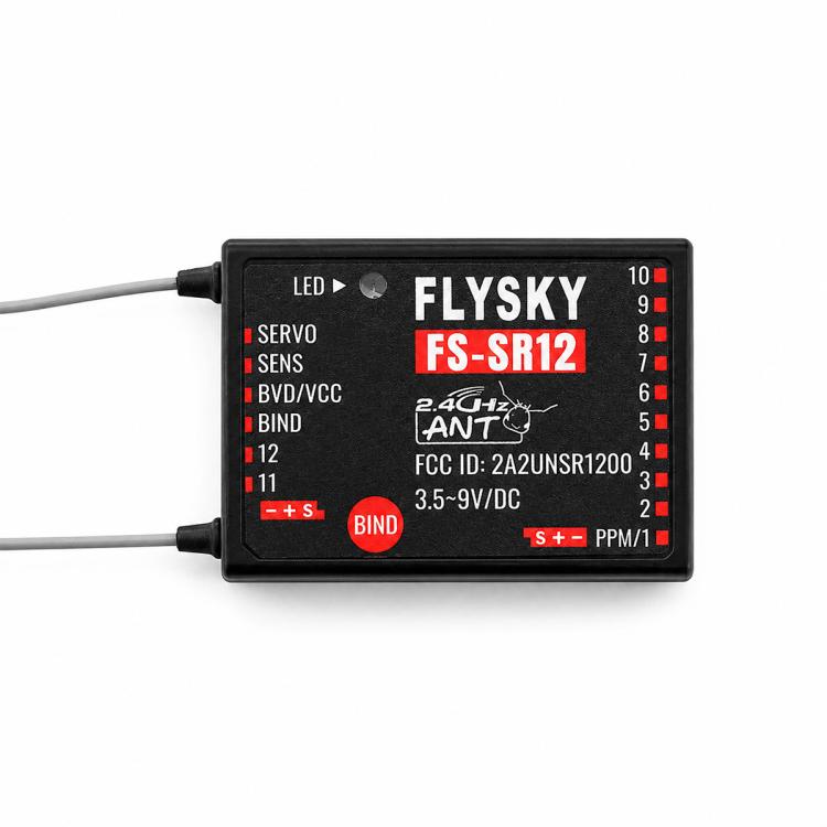 Ricevitore FlySky FS-SR12 a 12 canali 2.4G con doppia antenna per auto, barche, robot e giocattoli radiocomandati ad ala fissa, con protocollo ANT e trasmettitore FS-ST8., FS-SR12