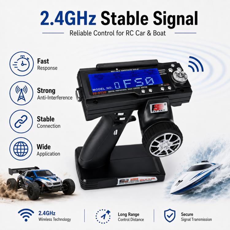 Radiocomando FlySky FS-GT3B a 3 canali da 2,4 GHz con protezione da guasti., FS-GT3B