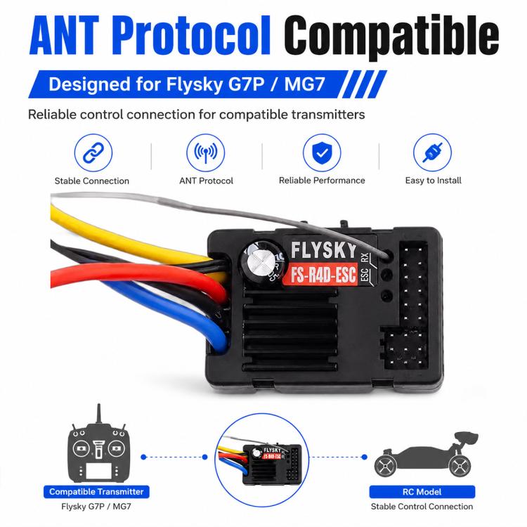 Ricevitore FlySky FS-R4D-ESC 2 in 1 a 2,4 GHz e 4 canali per radiocomando G7P / MG7, FS-R4D-ESC