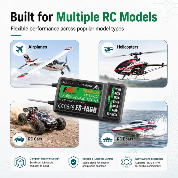 Ricevitore FlySky FS-iA6B a 6 canali per trasmettitori RC FS-i6 / i6X / i6S, FS-iA6B
