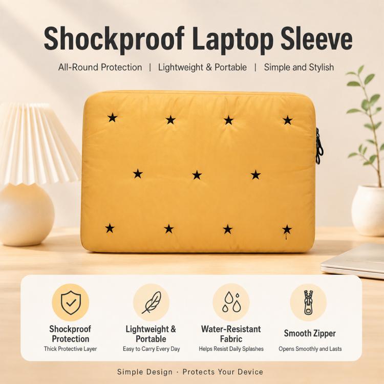 Star-Embroidered Laptop Sleeve Shockproof Protective Case, 13-14 inch, 15-16 inch