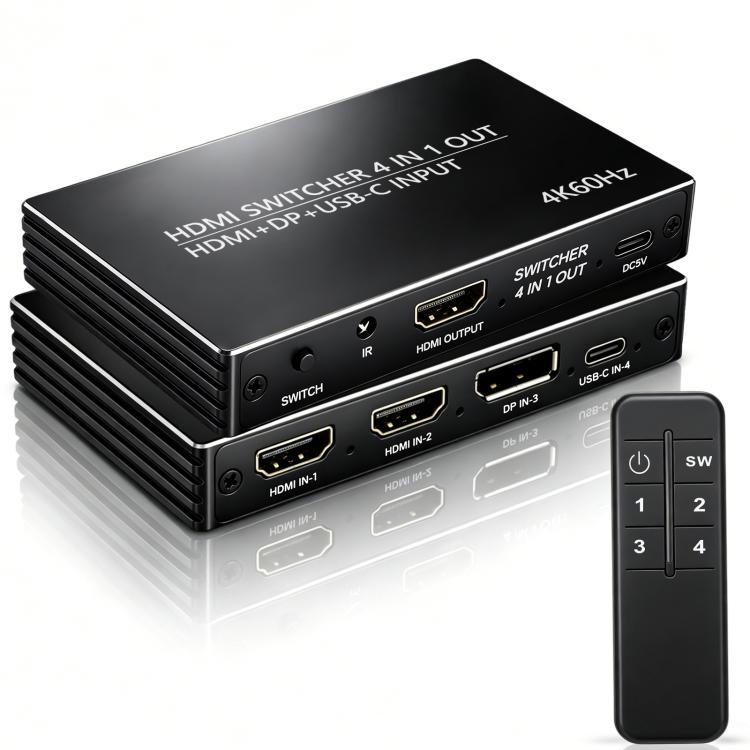 NK-666 4K/60Hz HDMI 4x1 Split Switch with Remote Control