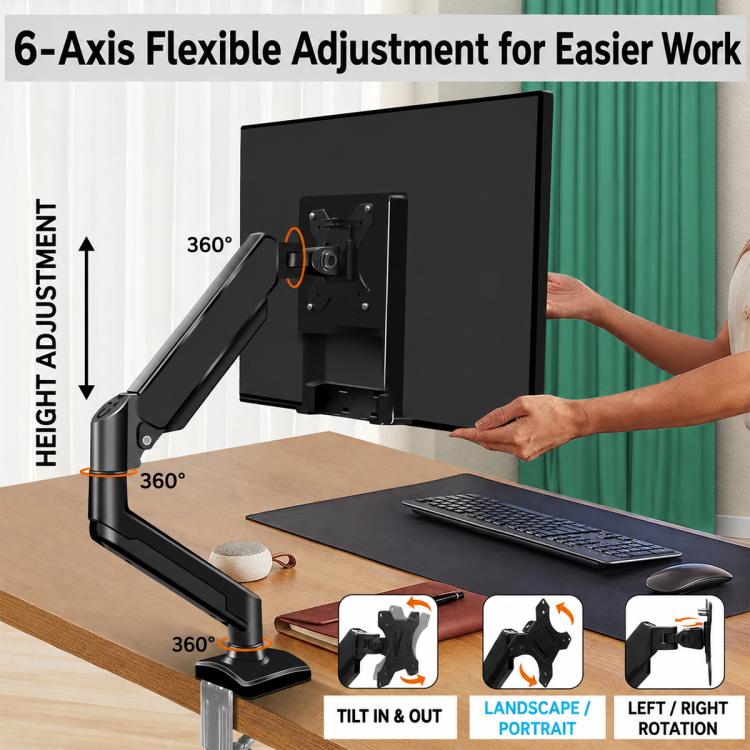 Aluminum Alloy Gas Spring Free-Hovering Monitor Stand for 13–32 Inch Monitors, Column Gas Spring, Column Machinery