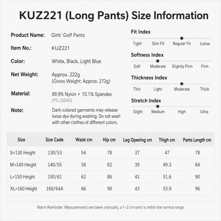 Pantaloni da golf traspiranti da ragazza PGM KUZ221, S, M, L, XL
