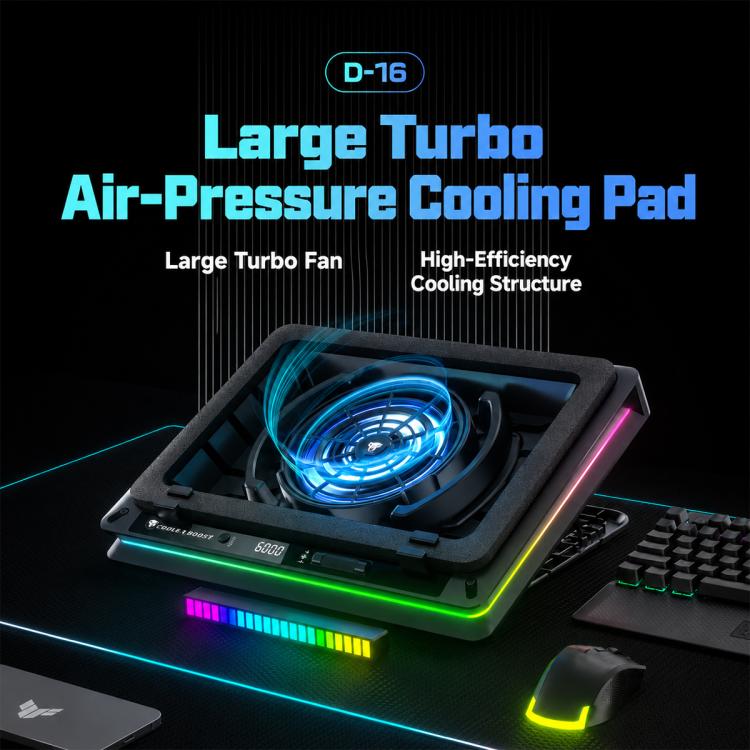 Jungle Leopard D16 Quiet Turbo Fans Real Time Digital Display RGB Laptop Cooling Pad