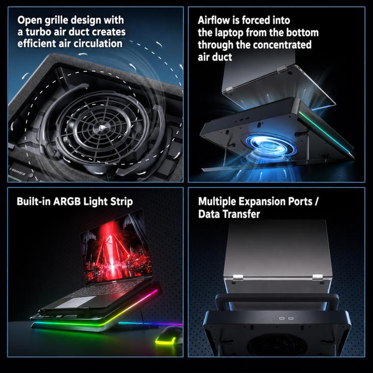 Jungle Leopard D16 Quiet Turbo Fans Real Time Digital Display RGB Laptop Cooling Pad
