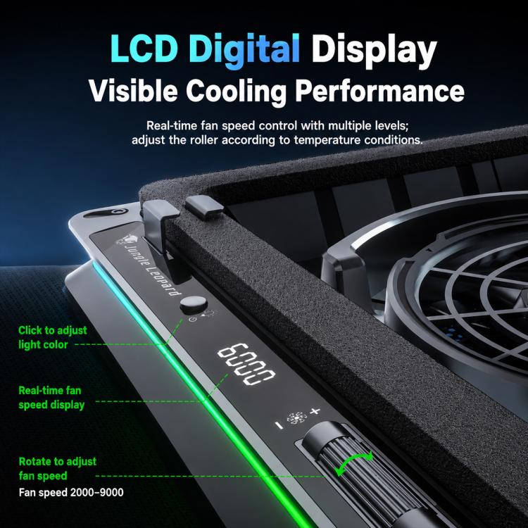 Jungle Leopard D16 Quiet Turbo Fans Real Time Digital Display RGB Laptop Cooling Pad