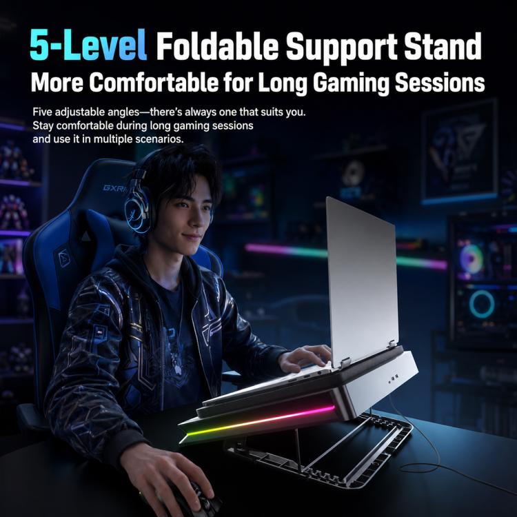 Jungle Leopard D16 Quiet Turbo Fans Real Time Digital Display RGB Laptop Cooling Pad
