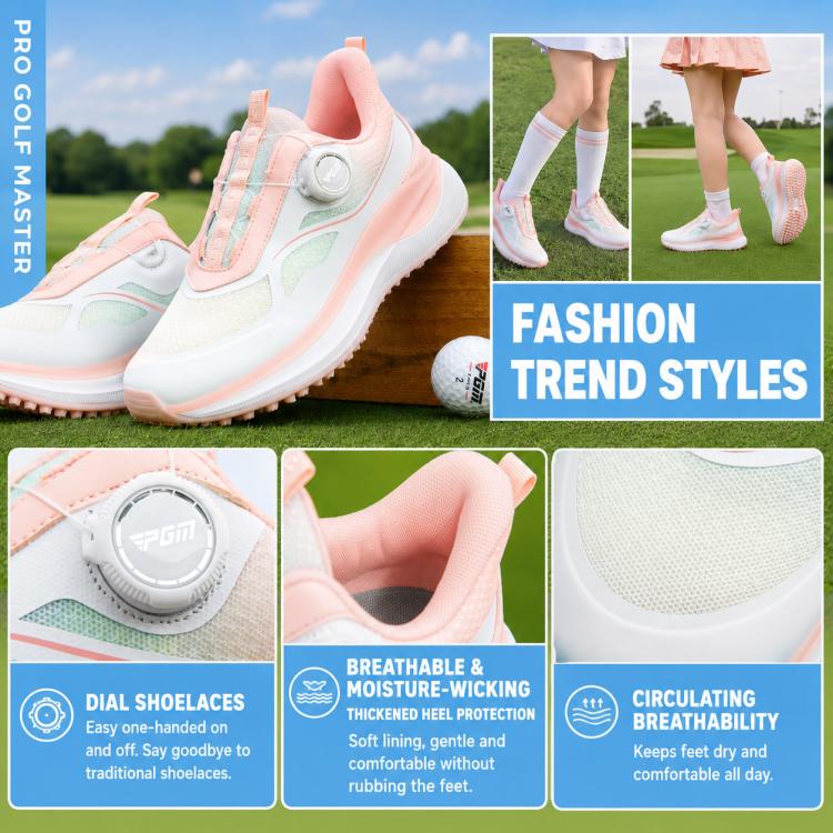 Scarpe da golf PGM XZ475 da ragazza, ammortizzate, traspiranti e antiscivolo, con elevato ritorno di energia., 31, 32, 33, 34, 35, 36, 37, 38