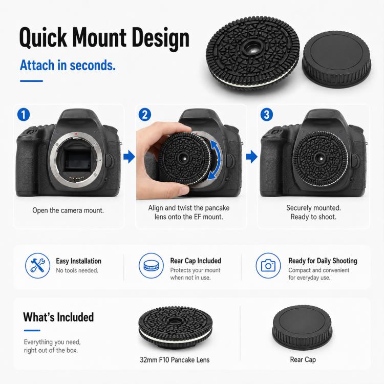 Obiettivo a fuoco fisso da 38 mm F10 per fotocamere reflex digitali con innesto Canon EF/EFS, For Canon EF/EFS-mount
