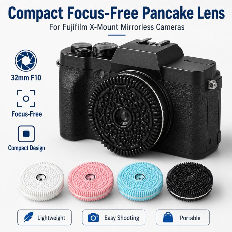 Obiettivo pancake a fuoco fisso da 32 mm F10 per fotocamere mirrorless con innesto Fujifilm FX., For Fujifilm FX-mount