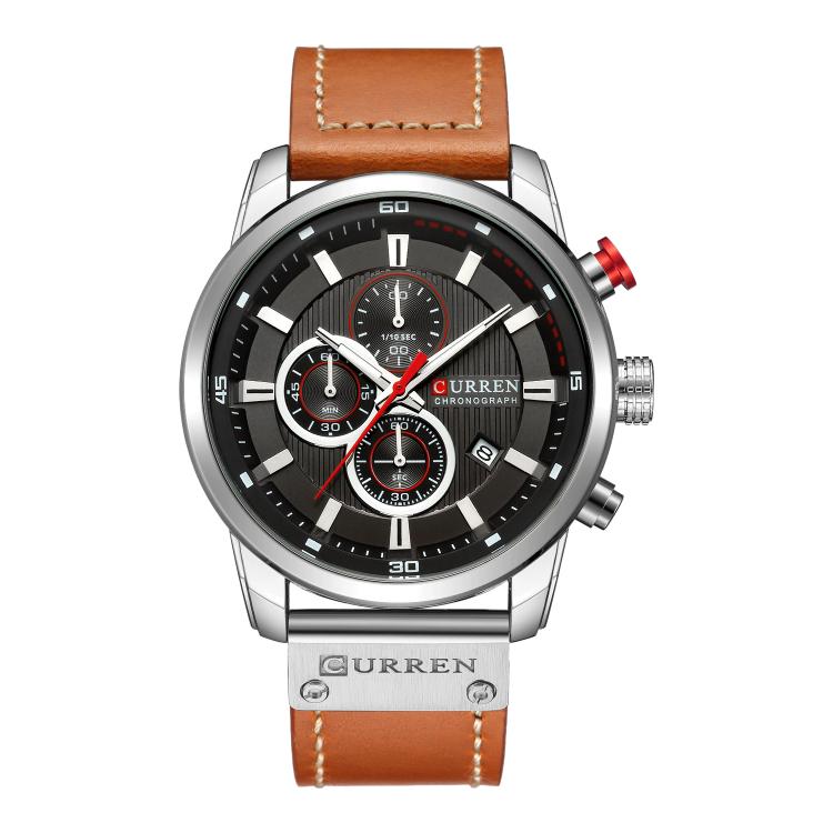 Orologio da uomo CURREN M8291 con calendario a sei lancette e cinturino in pelle vegana.