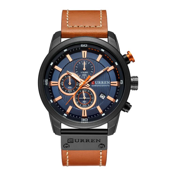 Orologio da uomo CURREN M8291 con calendario a sei lancette e cinturino in pelle vegana.