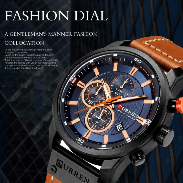 Orologio da uomo CURREN M8291 con calendario a sei lancette e cinturino in pelle vegana.