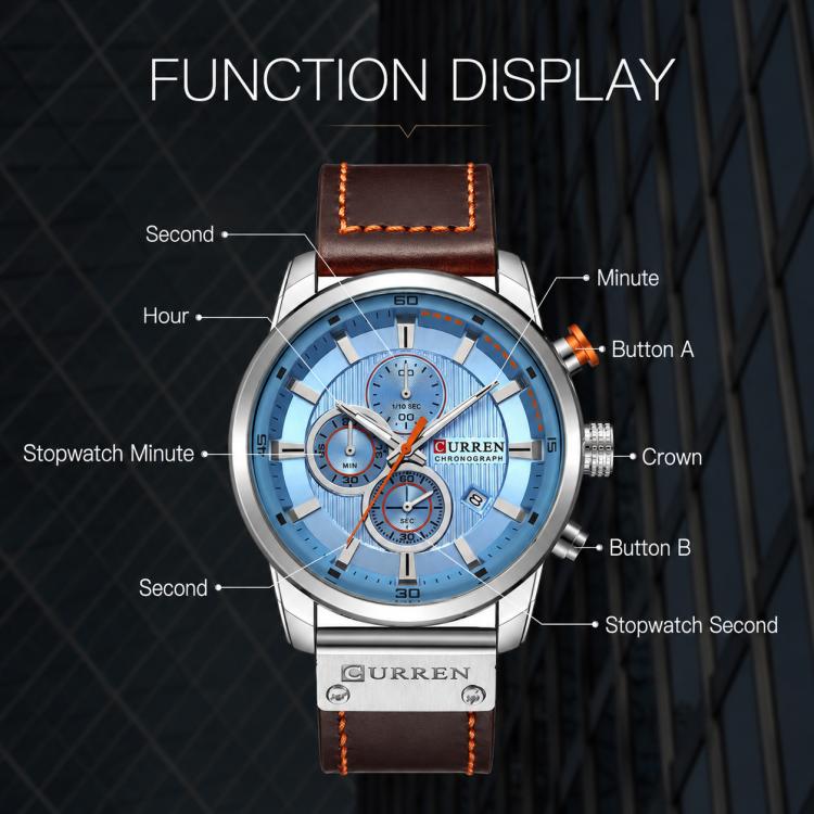 Orologio da uomo CURREN M8291 con calendario a sei lancette e cinturino in pelle vegana.