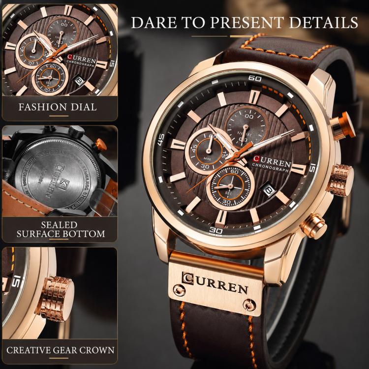 Orologio da uomo CURREN M8291 con calendario a sei lancette e cinturino in pelle vegana.
