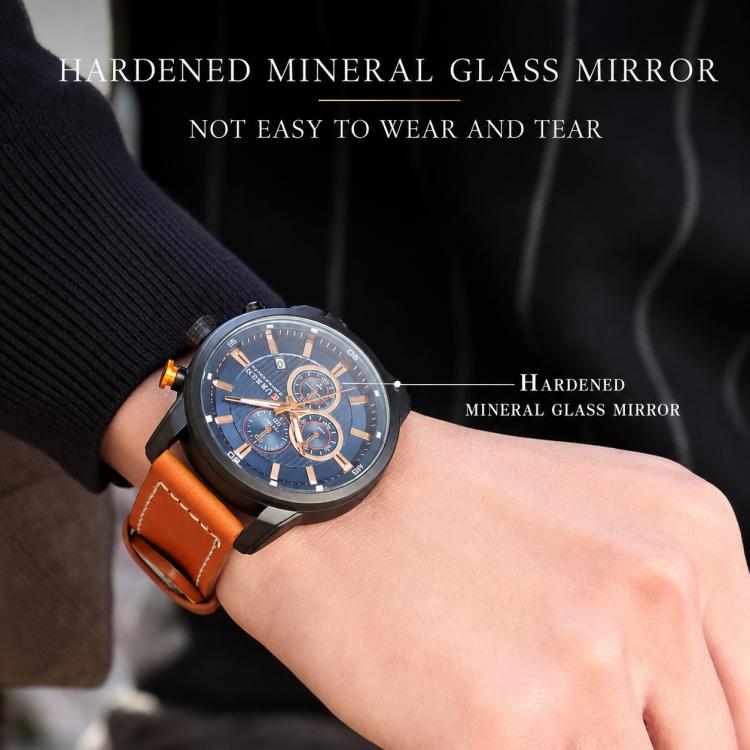 Orologio da uomo CURREN M8291 con calendario a sei lancette e cinturino in pelle vegana.