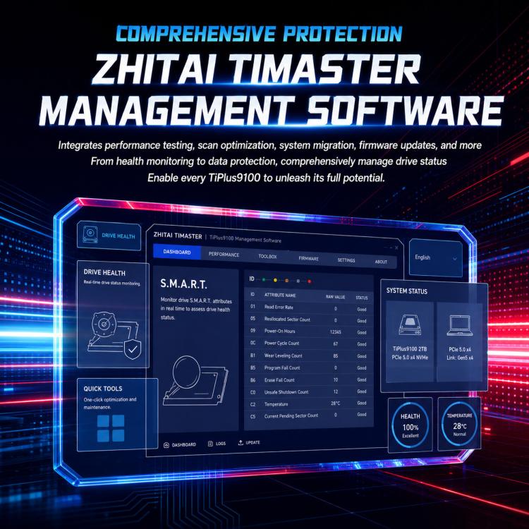 ZHITAI TiPlus9100 PCIe 5.0 NVMe M.2 SSD Internal Solid State Drive for Desktop PC and Laptop, 1TB, 2TB