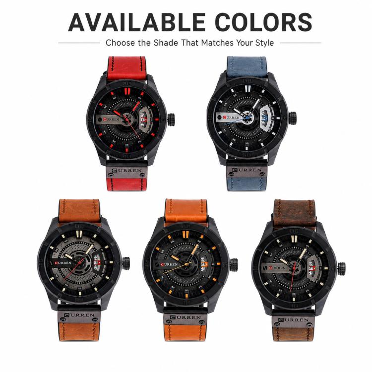 Orologio da uomo CURREN M8301 classico con cinturino in pelle, display analogico e datario.