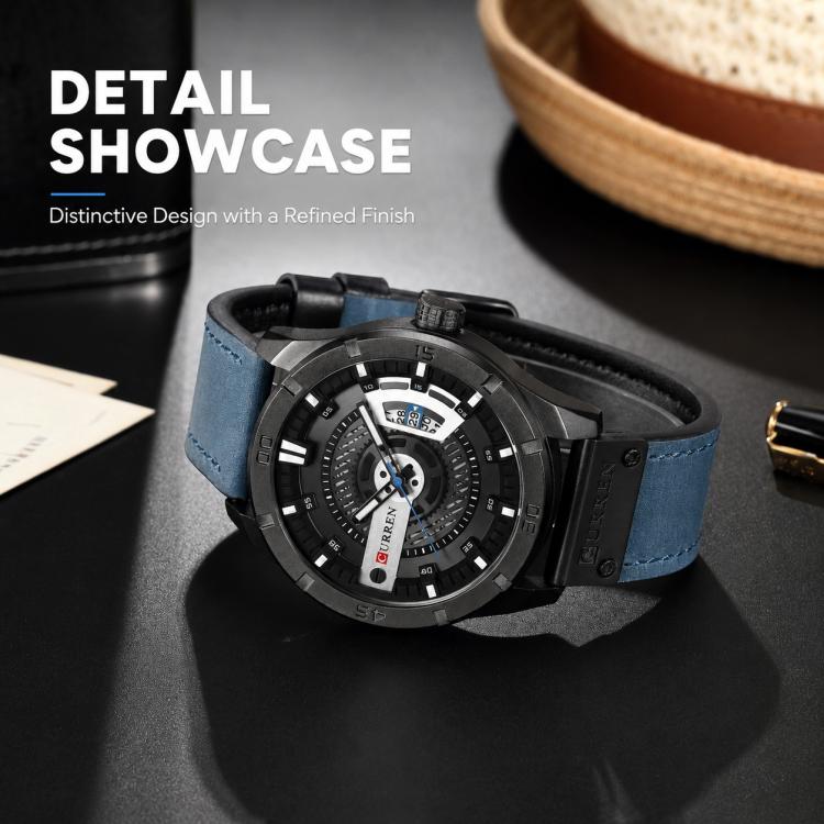 Orologio da uomo CURREN M8301 classico con cinturino in pelle, display analogico e datario.