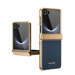 Custodia per telefono pieghevole antiurto in PC galvanizzato e pelle vegana, For Galaxy Z Flip7 5G, For Galaxy Z Flip6, For Galaxy Z Fold6, For Galaxy Z Fold5 5G