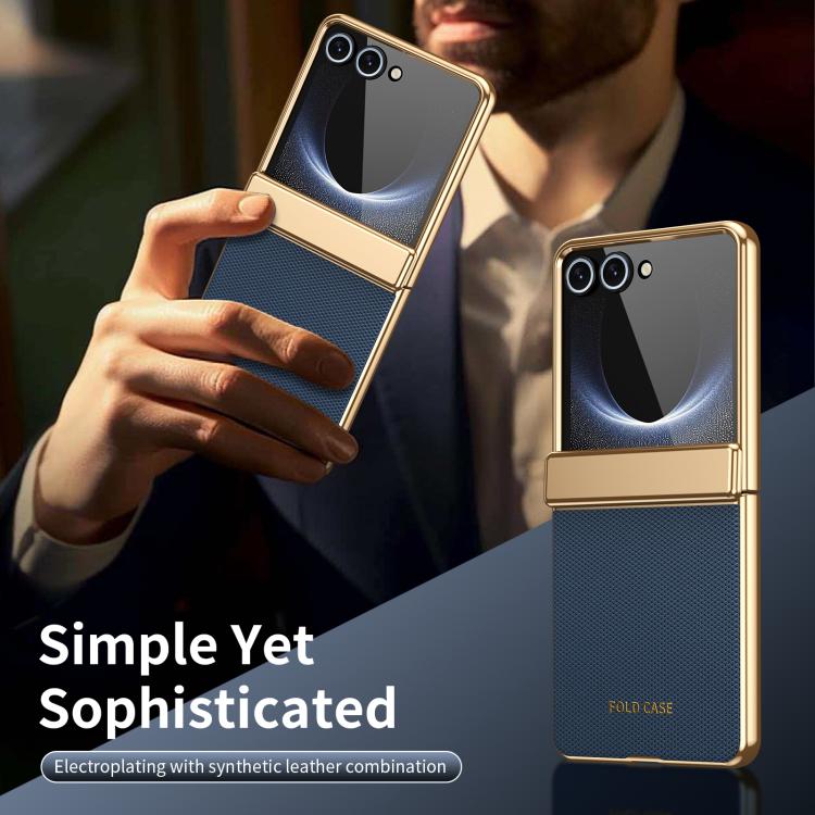 Custodia per telefono pieghevole antiurto in PC galvanizzato e pelle vegana, For Galaxy Z Flip7 5G, For Galaxy Z Flip6, For Galaxy Z Fold6, For Galaxy Z Fold5 5G