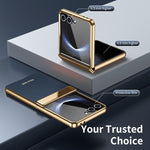 Custodia per telefono pieghevole antiurto in PC galvanizzato e pelle vegana, For Galaxy Z Flip7 5G, For Galaxy Z Flip6, For Galaxy Z Fold6, For Galaxy Z Fold5 5G