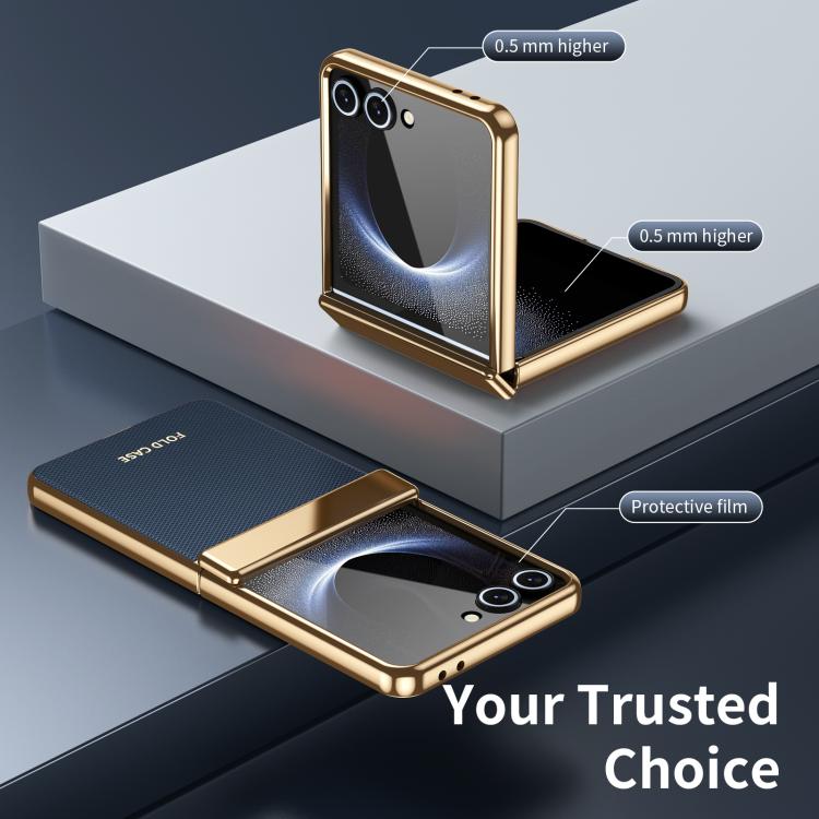 Custodia per telefono pieghevole antiurto in PC galvanizzato e pelle vegana, For Galaxy Z Flip7 5G, For Galaxy Z Flip6, For Galaxy Z Fold6, For Galaxy Z Fold5 5G
