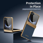 Custodia per telefono pieghevole antiurto in PC galvanizzato e pelle vegana, For Galaxy Z Flip7 5G, For Galaxy Z Flip6, For Galaxy Z Fold6, For Galaxy Z Fold5 5G