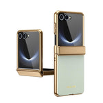 Custodia per telefono pieghevole antiurto in PC galvanizzato e pelle vegana, For Galaxy Z Flip7 5G, For Galaxy Z Flip6, For Galaxy Z Fold6, For Galaxy Z Fold5 5G