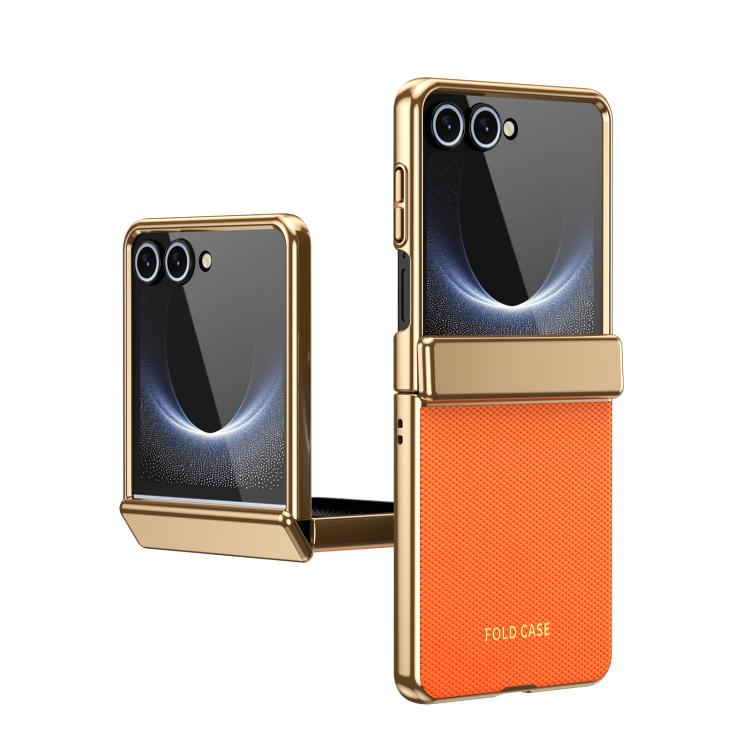 Custodia per telefono pieghevole antiurto in PC galvanizzato e pelle vegana, For Galaxy Z Flip7 5G, For Galaxy Z Flip6, For Galaxy Z Fold6, For Galaxy Z Fold5 5G