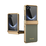 Custodia per telefono pieghevole antiurto in PC galvanizzato e pelle vegana, For Galaxy Z Flip7 5G, For Galaxy Z Flip6, For Galaxy Z Fold6, For Galaxy Z Fold5 5G