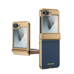 Custodia per telefono pieghevole antiurto in PC galvanizzato e pelle vegana, For Galaxy Z Flip7 5G, For Galaxy Z Flip6, For Galaxy Z Fold6, For Galaxy Z Fold5 5G